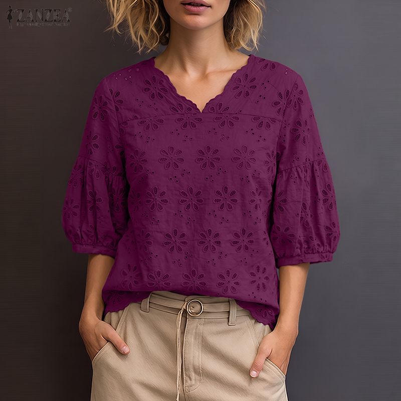 Summer Clothing Wear - ZANZEA 2026 Blouses Femme Broderie à