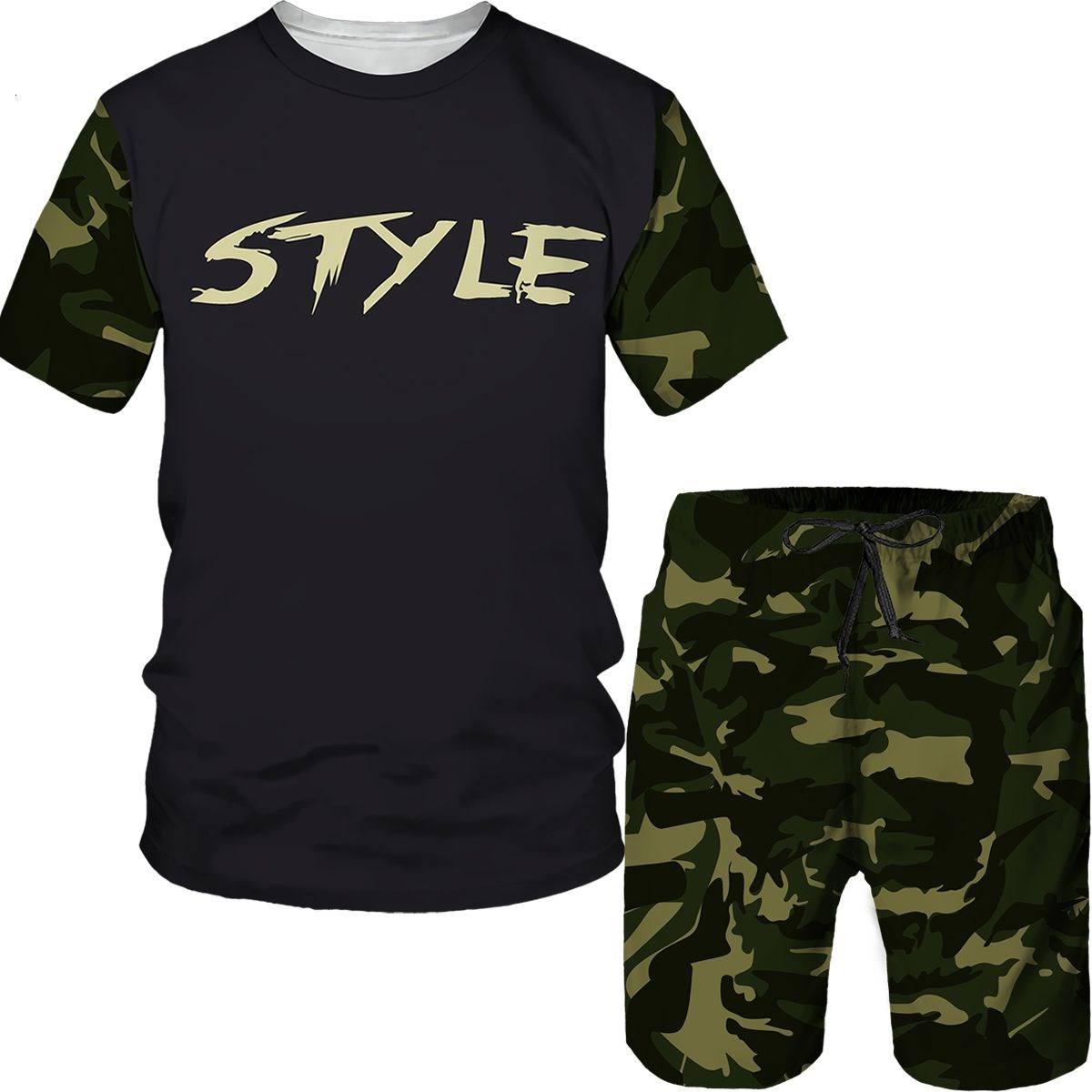 Summer Clothing Outfits - Costumes camouflage pour hommes, t-shirts imprimés