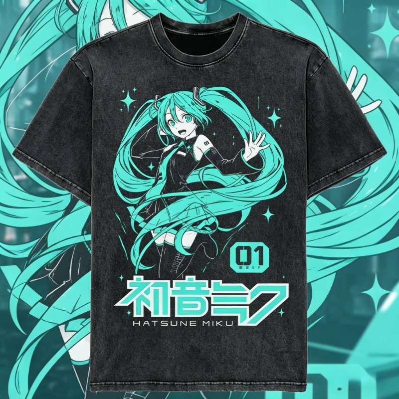 T-shirt vintage délavé Hatsune - Vintage Summer Clothing Men avis et prix